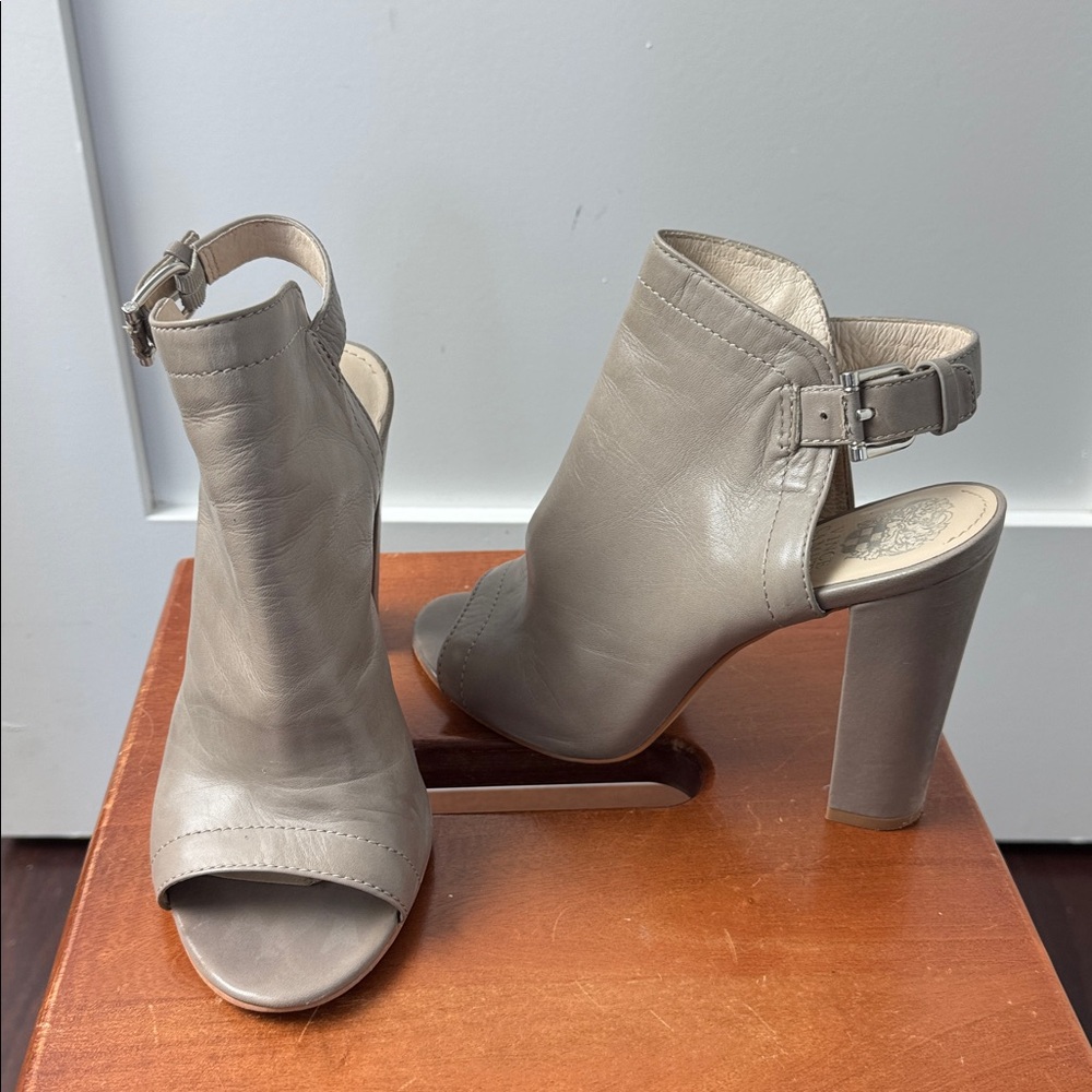 Gray Peep Toe Heeled Sandals Vince Camuto. Super soft leather